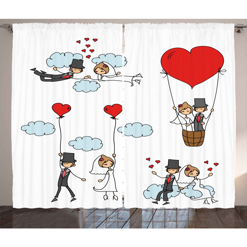 Newlyweds Caricature Curtain