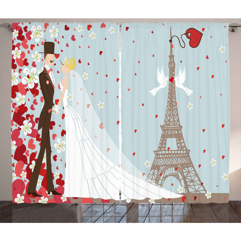 French Couple and Hearts Curtain