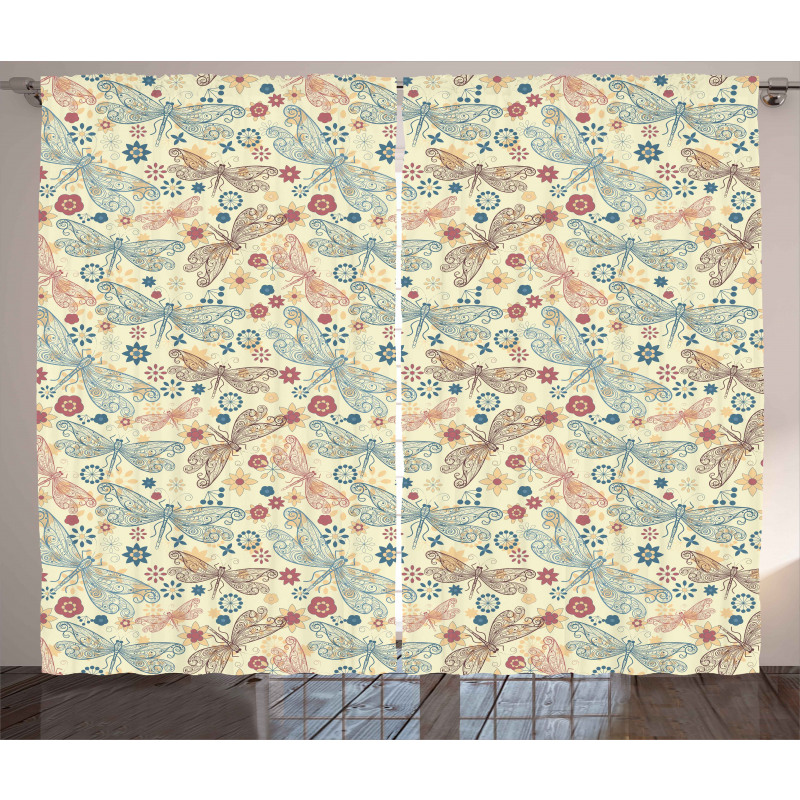 Dragonflies and Flowers Curtain