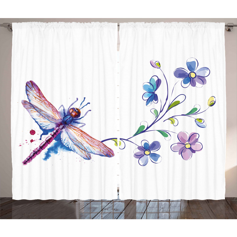 Ivy Flowers Dragonflies Curtain