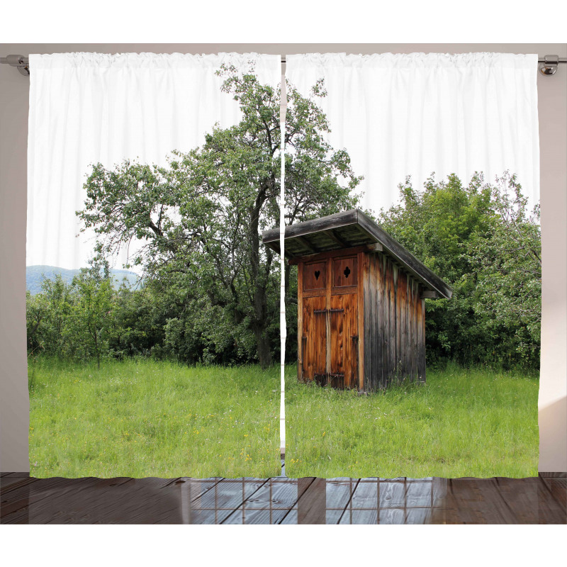 Wooden Hut in Forest Curtain