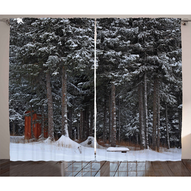 Snowy Forest Cottage Curtain