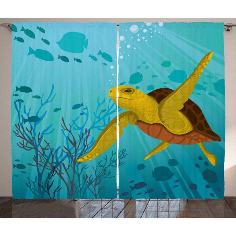 Cartoon Turtle Coral Curtain