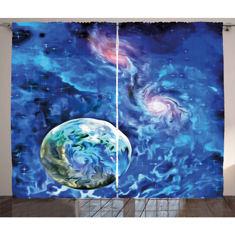 Planet Space Art Curtain
