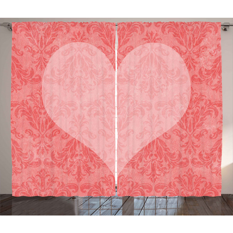 Pink Heart Damask Curtain