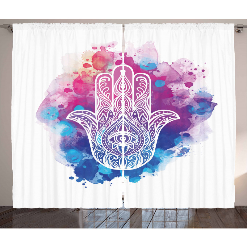 Watercolor Hamsa Art Curtain