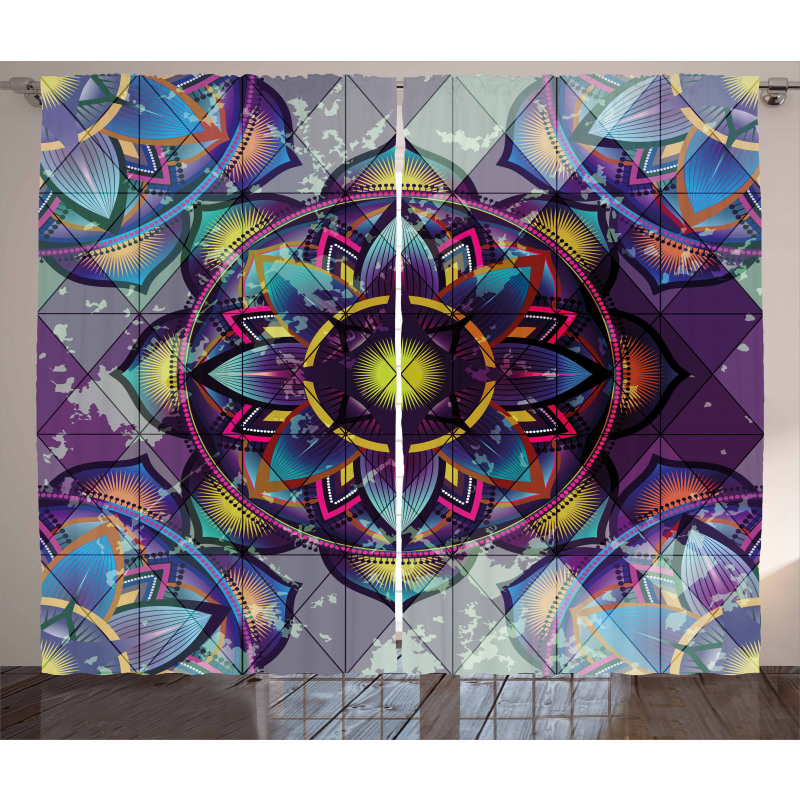 Grunge Futuristic Mandala Curtain