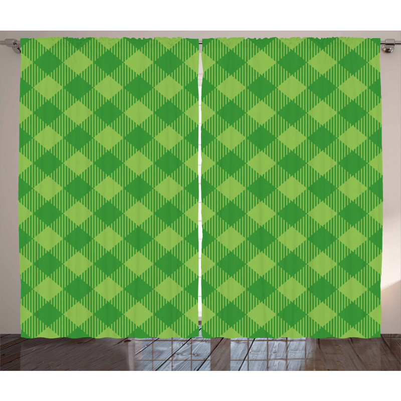 Retro Green Checkered Curtain