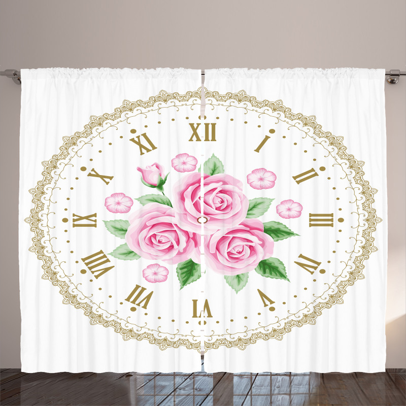 Vintage Clock Roses Curtain