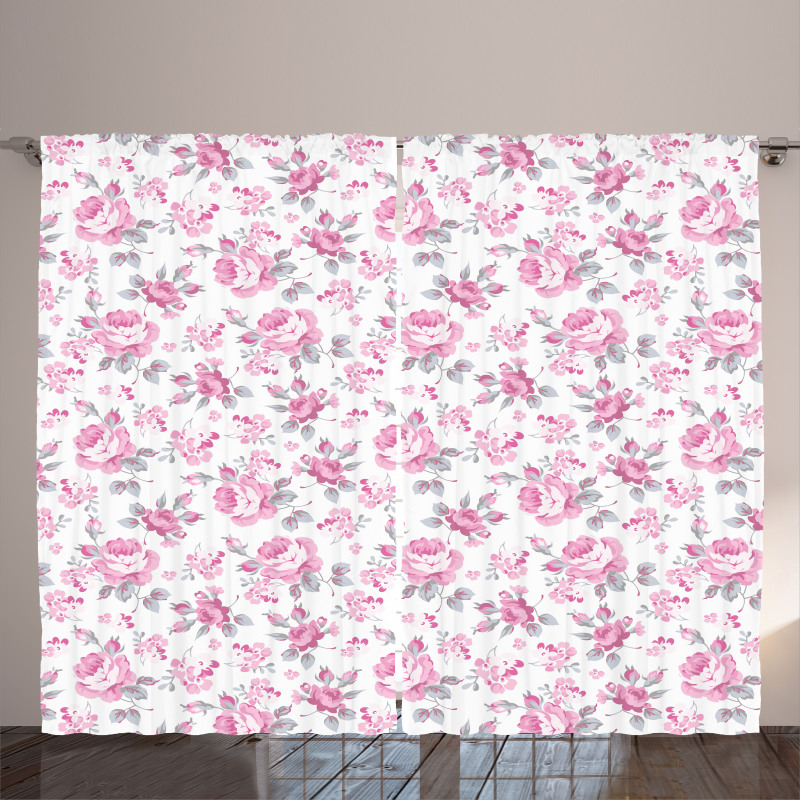 Pink Roses Spring Curtain