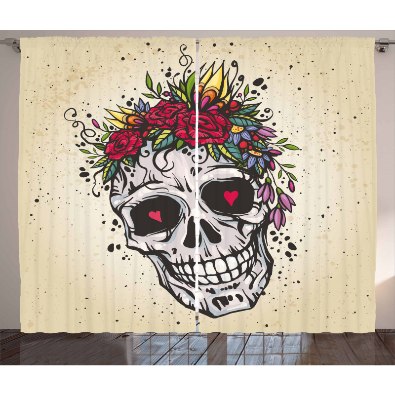 Boho Plant Skull Curtain
