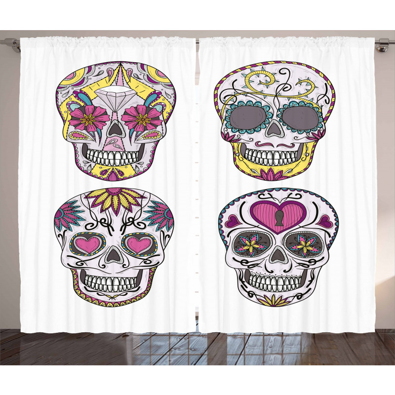 Mexican Skulls Set Curtain