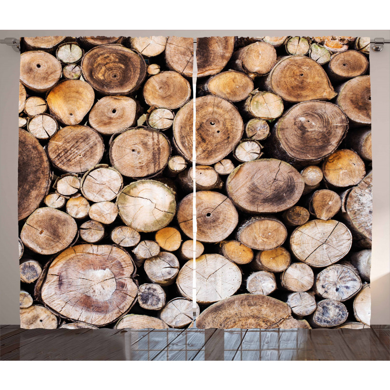 Wooden Logs Oak Tree Curtain