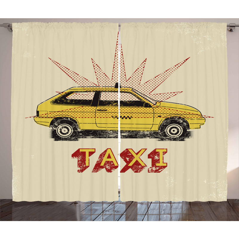 Pop Art Taxi Cab Vintage Curtain