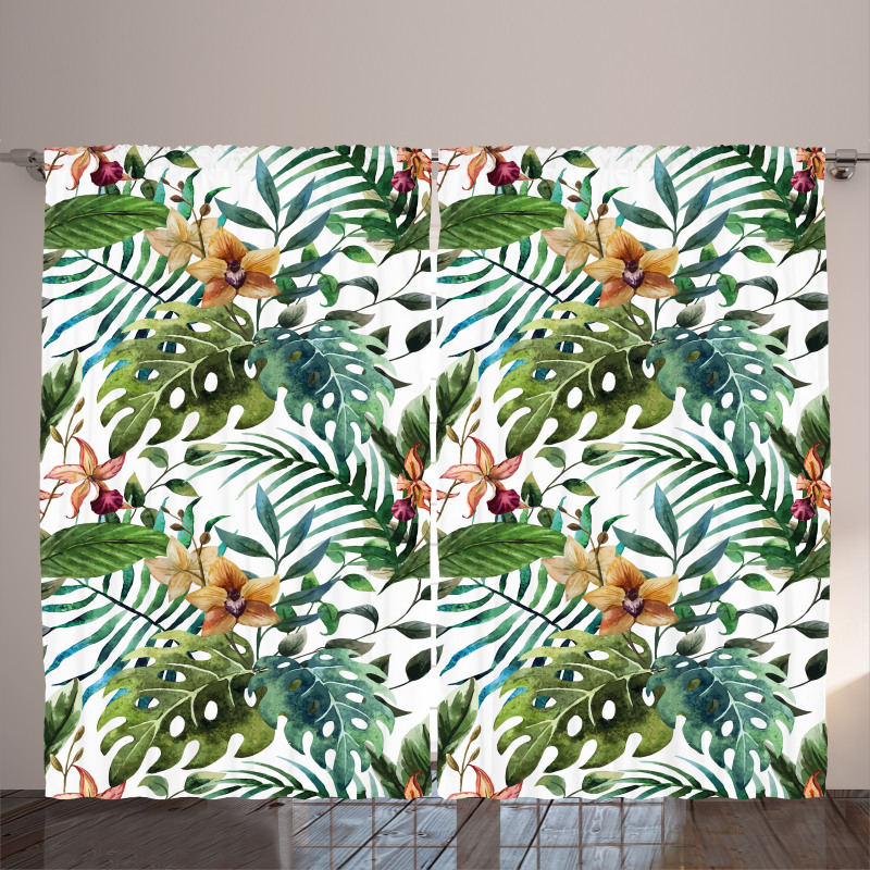 Palm Tree Flowers Hibiscus Curtain