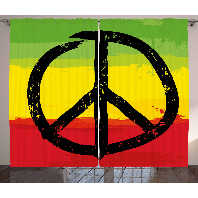 Grunge Hippie Peace Sign Curtain