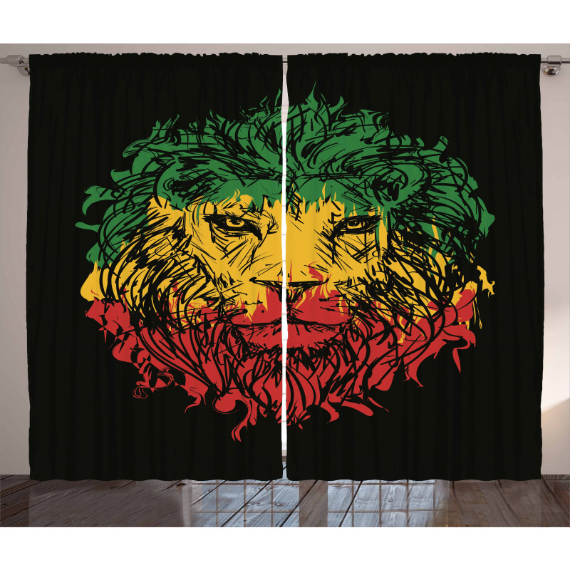 Grunge Lion Head Portrait Curtain