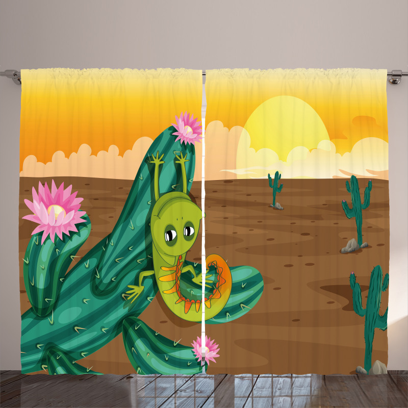 Cartoon Desert Landscape Curtain