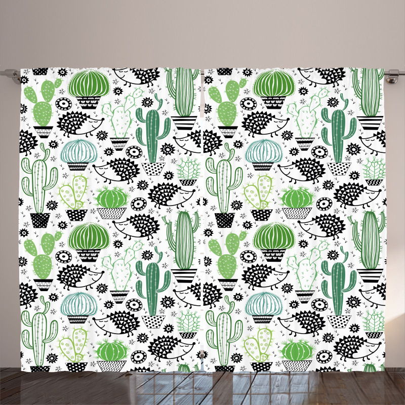 Hedgehog Saguaro Cartoon Curtain