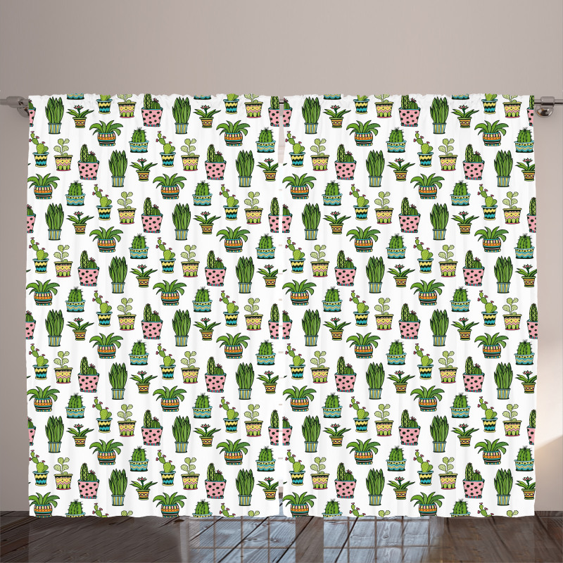 Succulent Doodle Pots Curtain