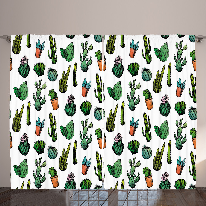 Spiked Cacti Pots Art Curtain