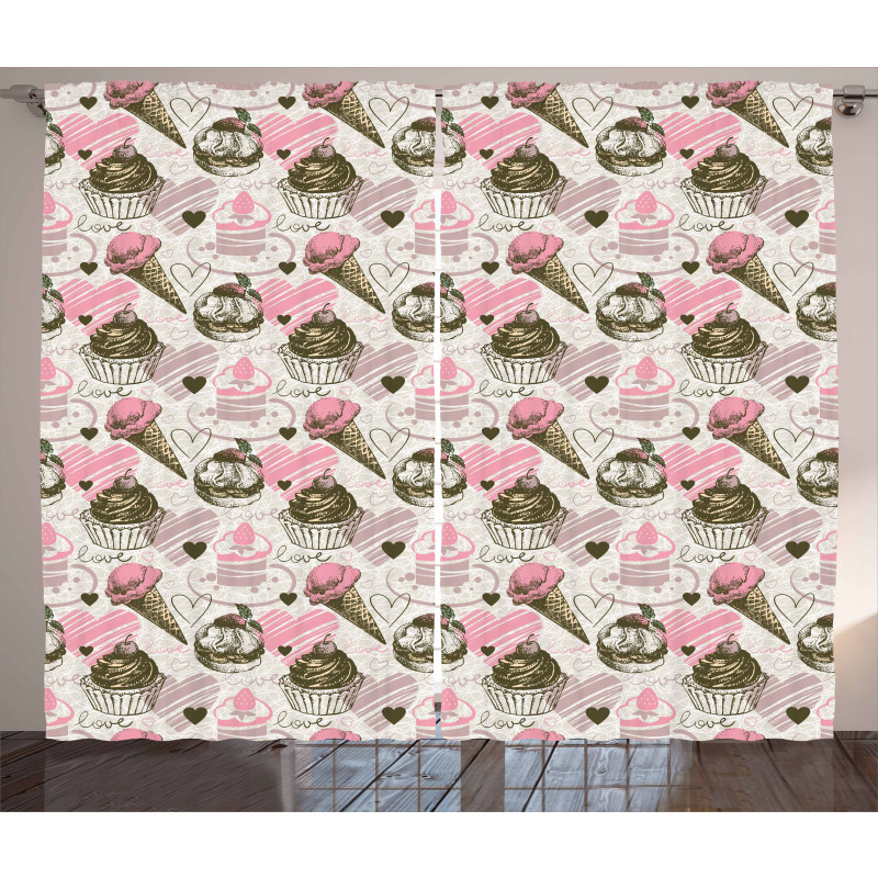 Grunge Cupcakes Curtain