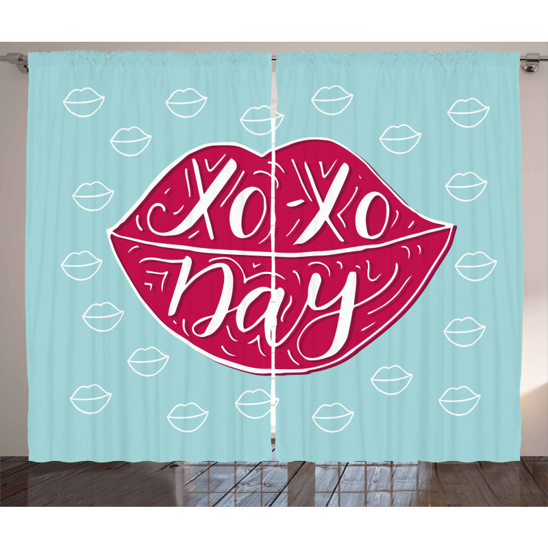 Woman Lips and Phrase Kisses Curtain
