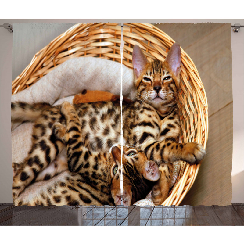 Bengal Cats in Basket Curtain