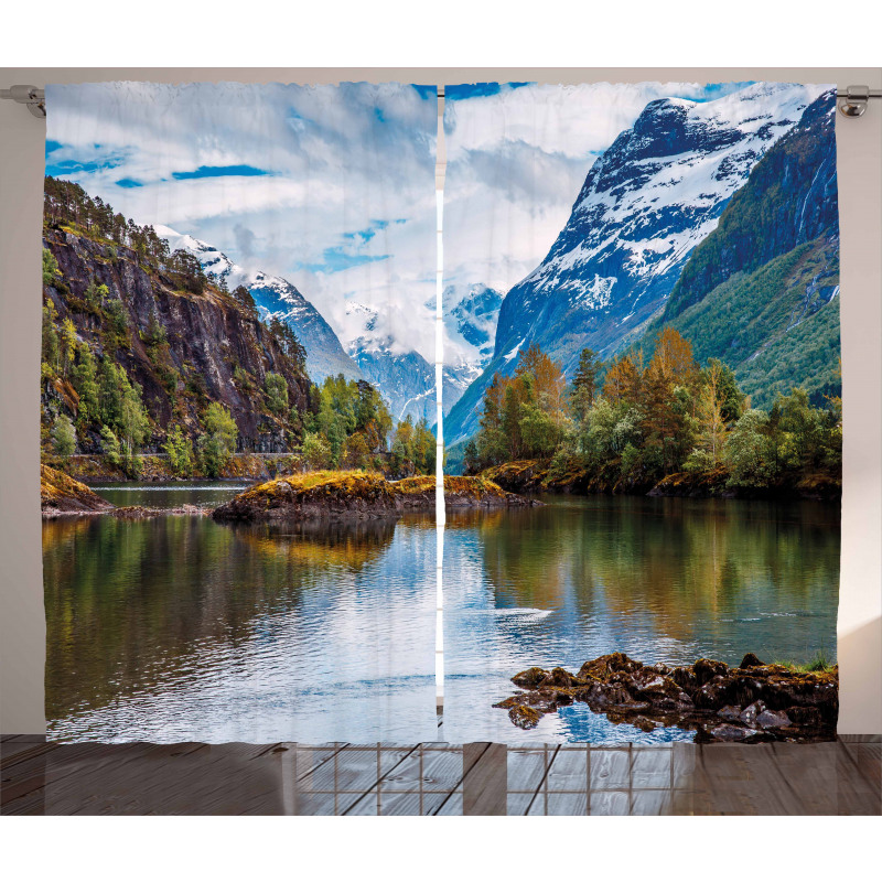 Snowy Norway Mountains Curtain