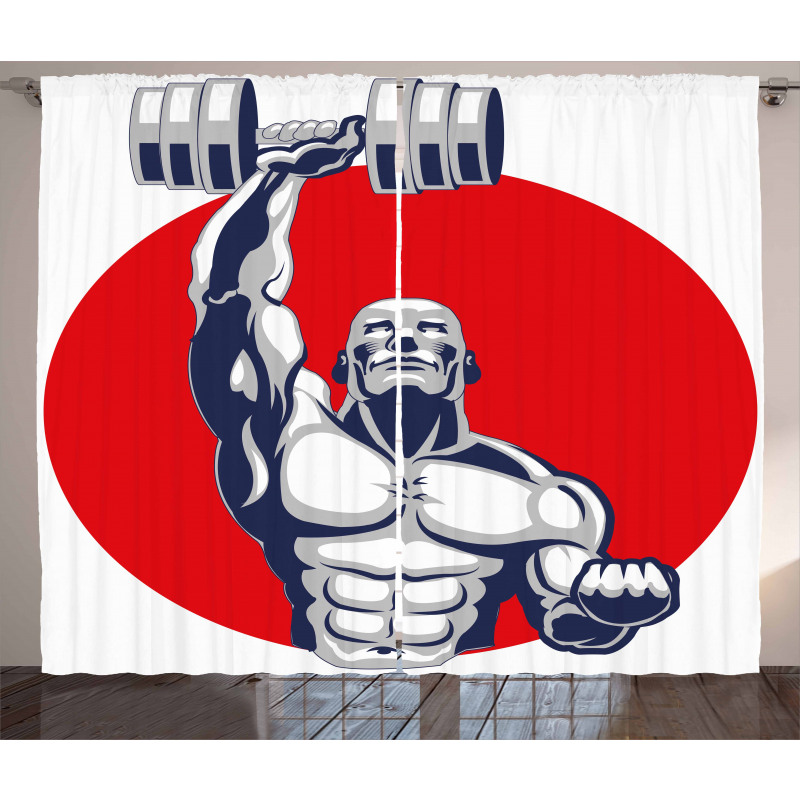 Muscular Man Lifting Curtain