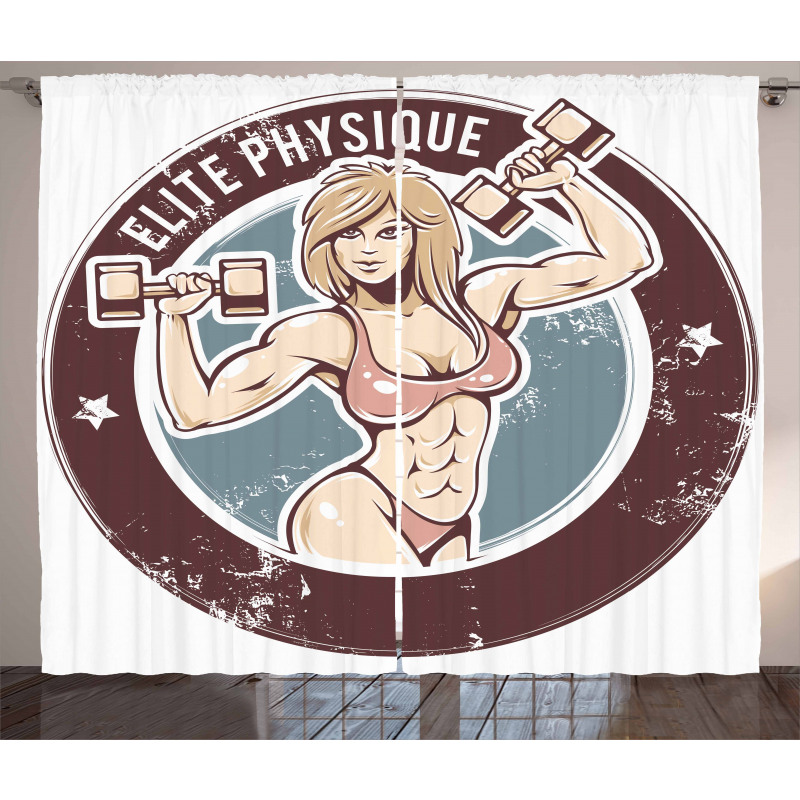 Retro Gym Lady Layout Art Curtain