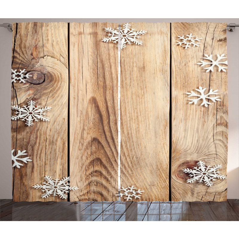 Wood Plank Snowflakes Curtain