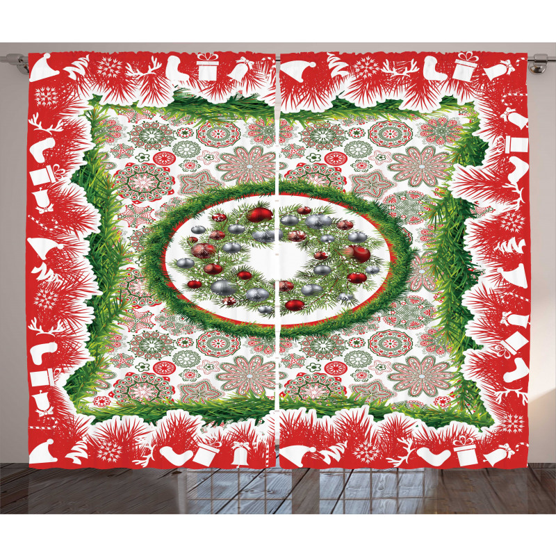 Fir Wreath Ornaments Curtain