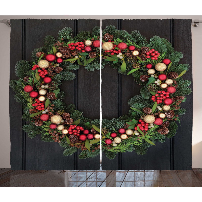 Fir Xmas Wreath Curtain