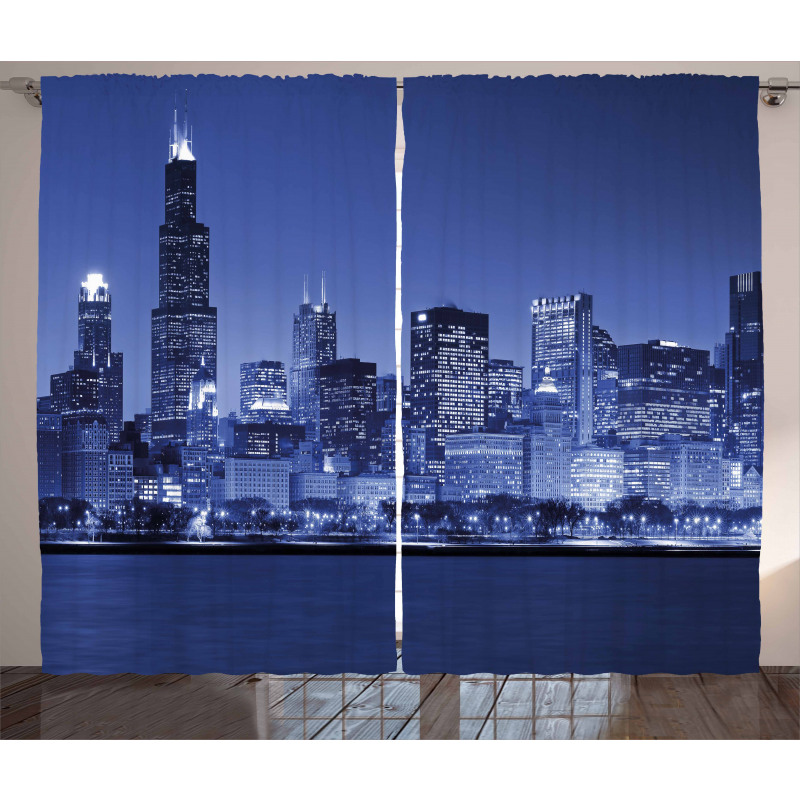 Chicago Skyline Night Curtain