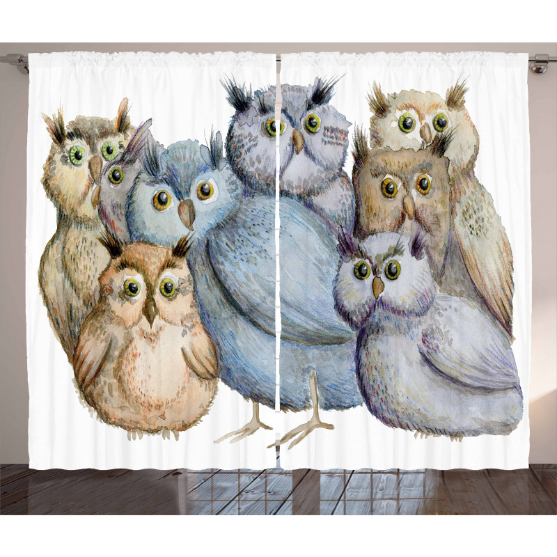 Owl Family Portrait Art Curtain