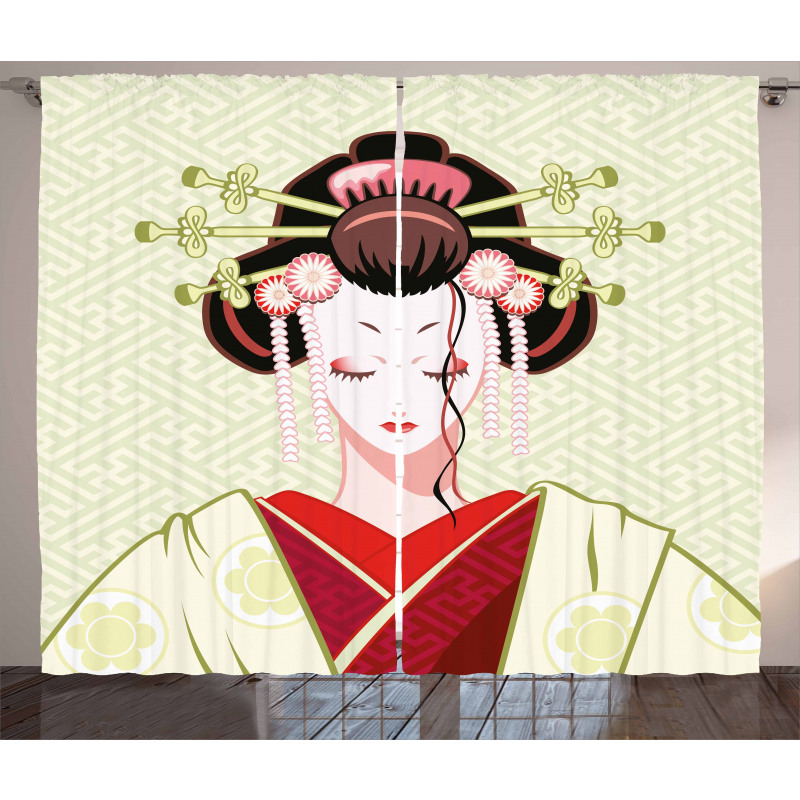 Geisha Woman Portrait Curtain