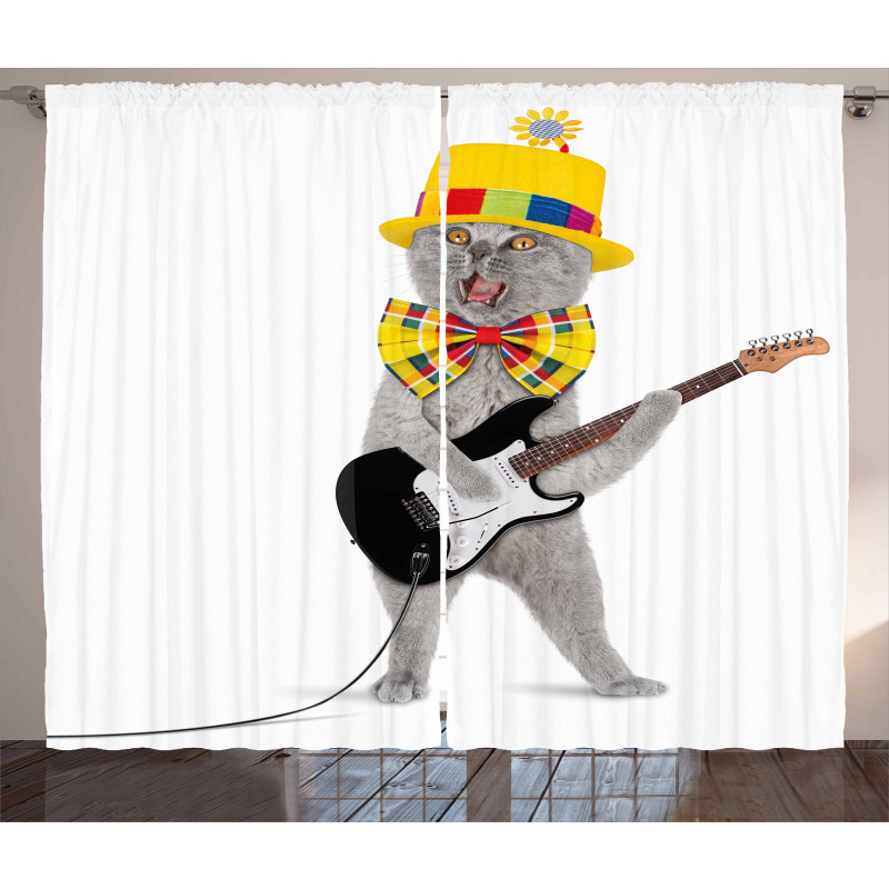 Hipster Musician Kitty Fun Curtain