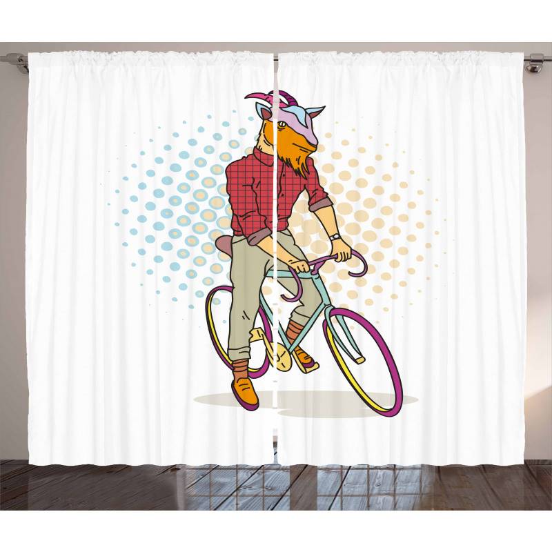 Hipster Goat on Bicycle Curtain