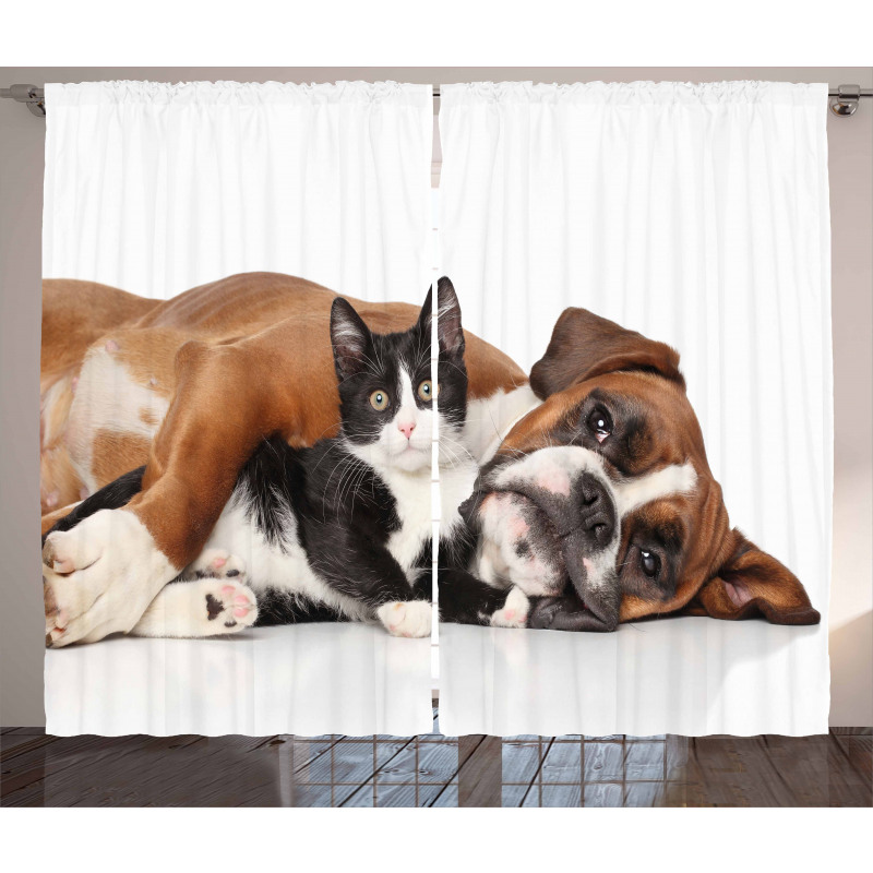 Cat Dog Friendship Curtain