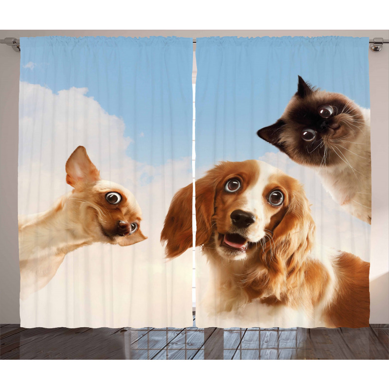 Cats Dogs in Sky Clouds Curtain