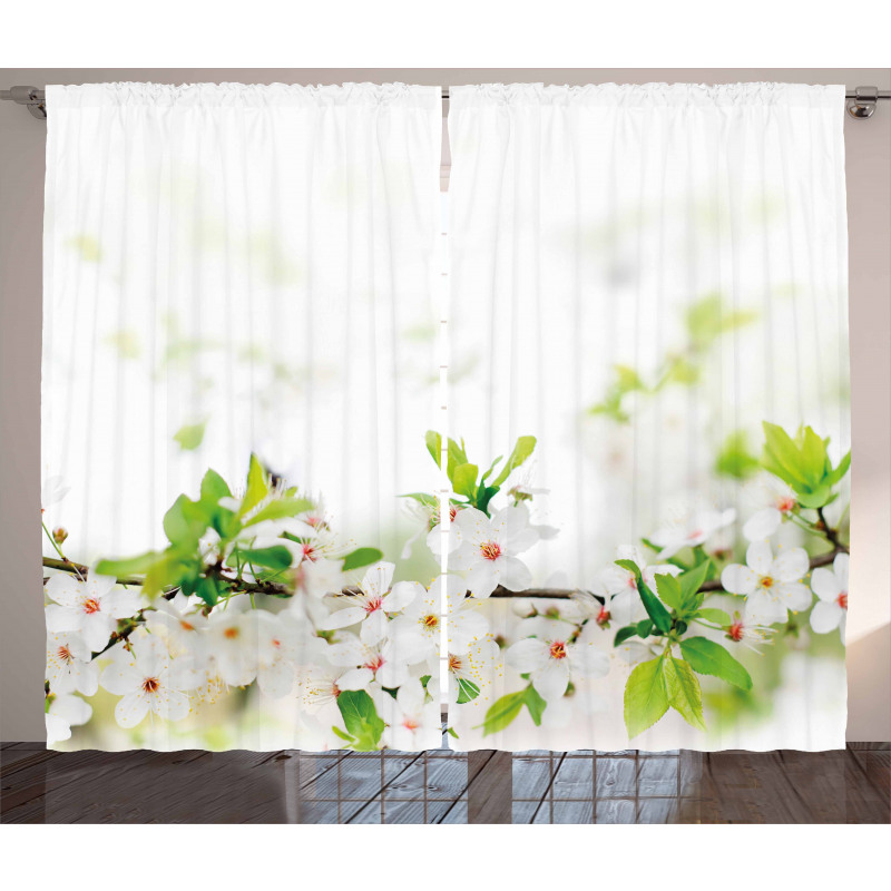 White Spring Blossoms Curtain