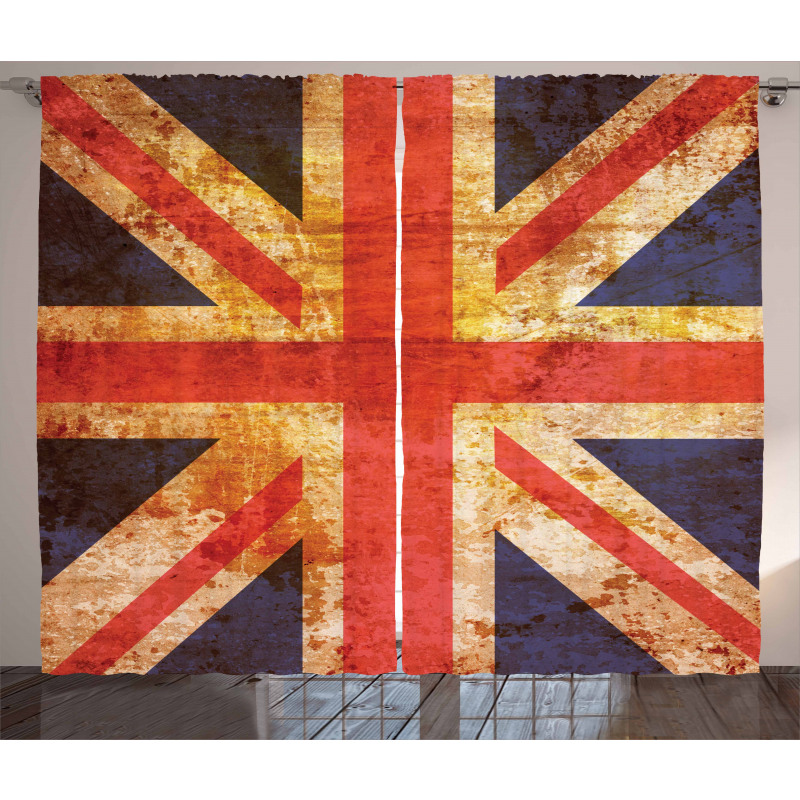 Union Jack Motif Grunge Curtain