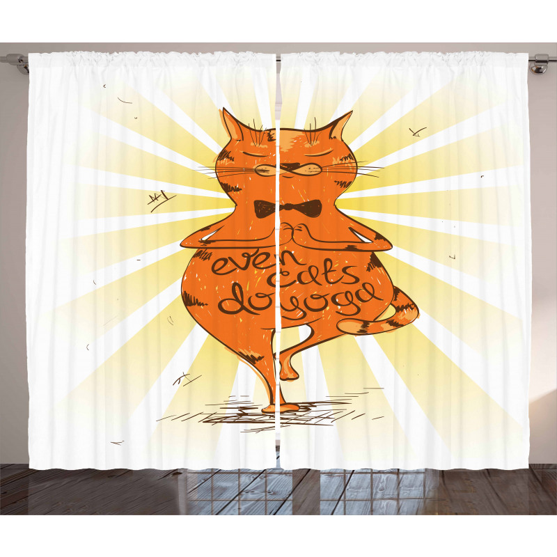 Peaceful Cat with Phrase Curtain