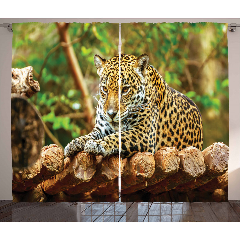 Jaguar on Wood Wild Feline Curtain