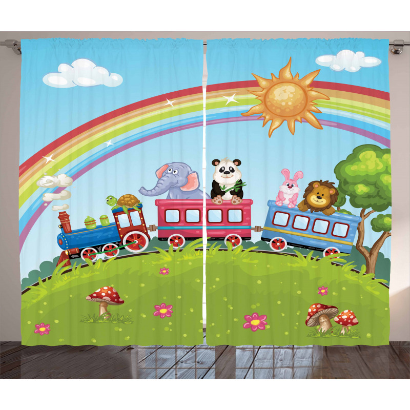 Animal Train Rainbow Funny Curtain