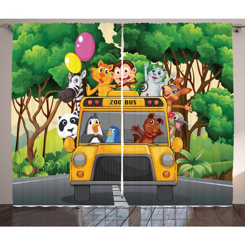 Animals Balloons Bus Travel Curtain