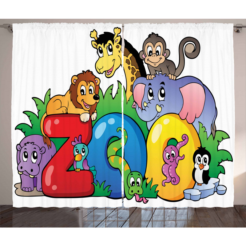 Zoo Sign Various Mascots Curtain