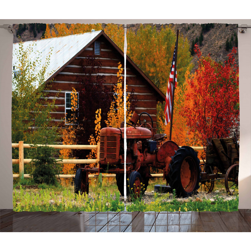 Rustic Cabin with Tractor Curtain