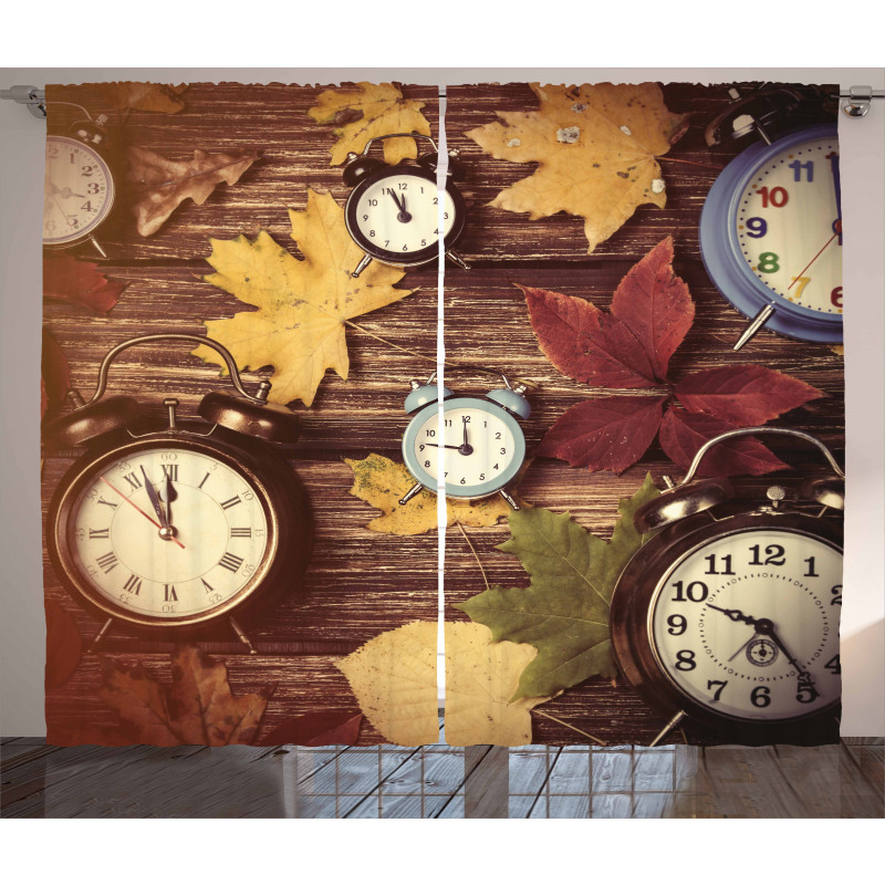 Clocks with Dry Leaves Curtain